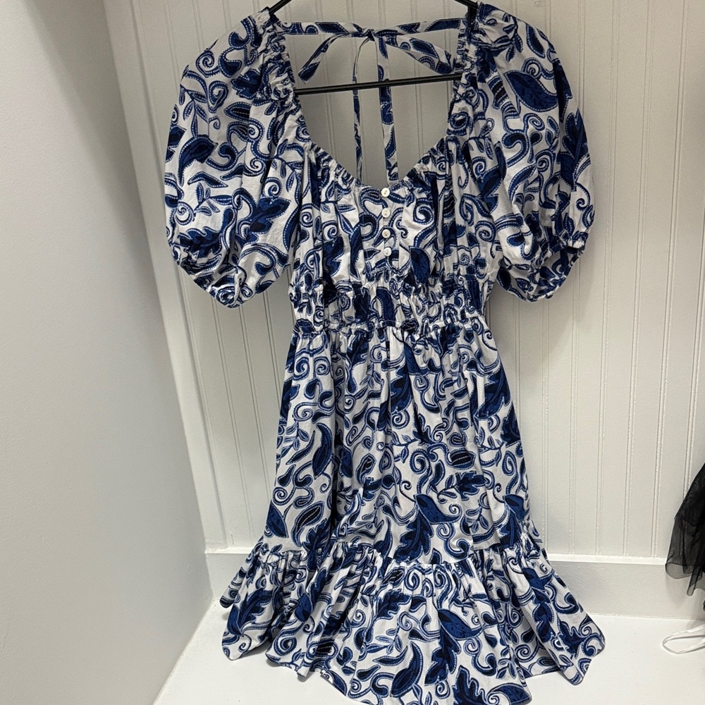 Cleobella Elegant Blue and White Patterned Dress